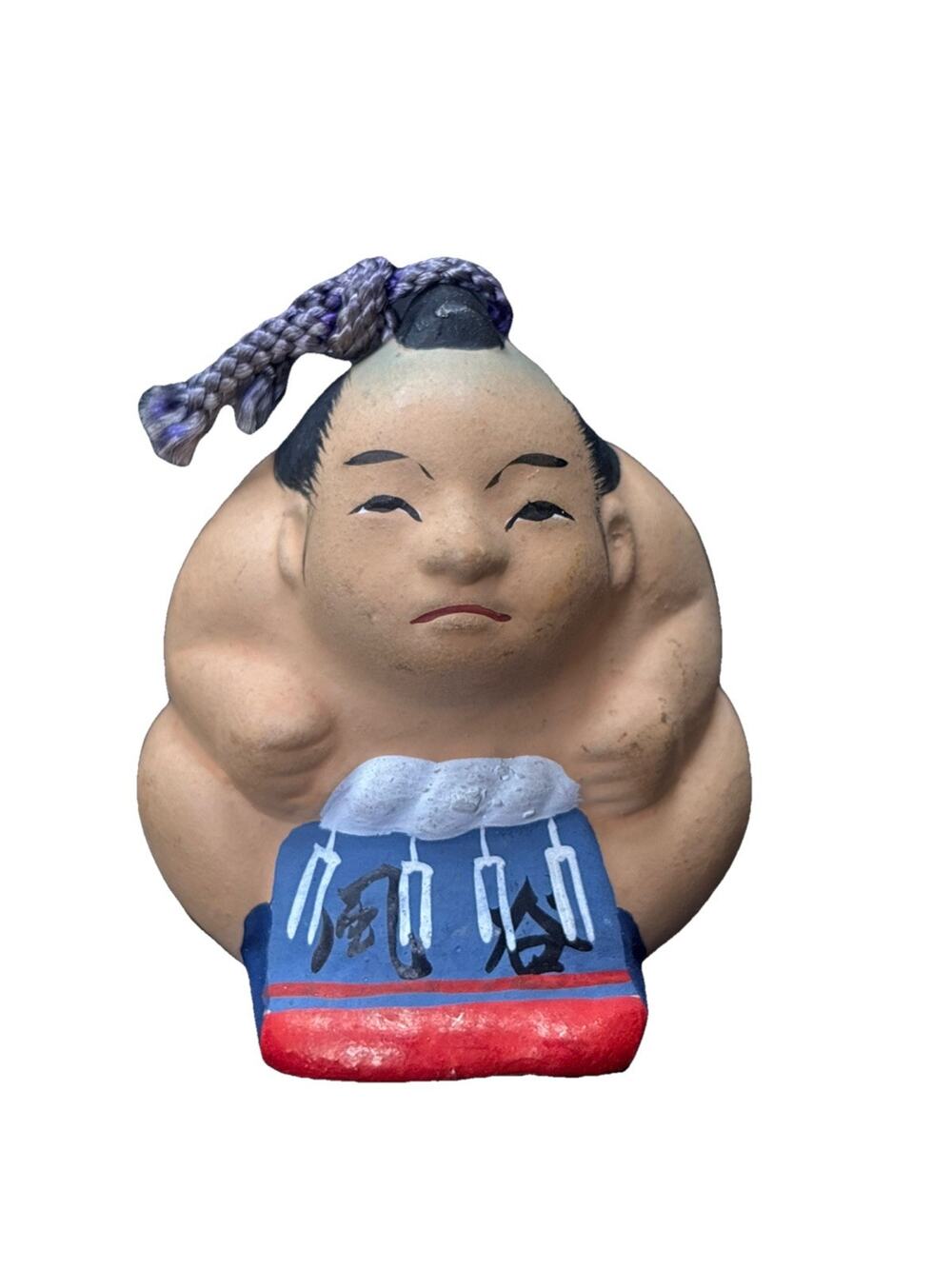 Japanese Sumo Wrestler Dorei Bell Clay Hand Painted Good Luck Charm Folk Art 2”